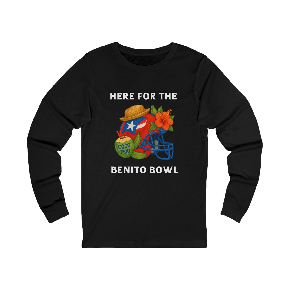 Bad Bunny Puerto Rican Football Helmet Long Sleeve Tee (Red Helmet) | Bad Bunny Merch | Bad Bunny NFL Super Bowl Merch Bad Bunny Merch