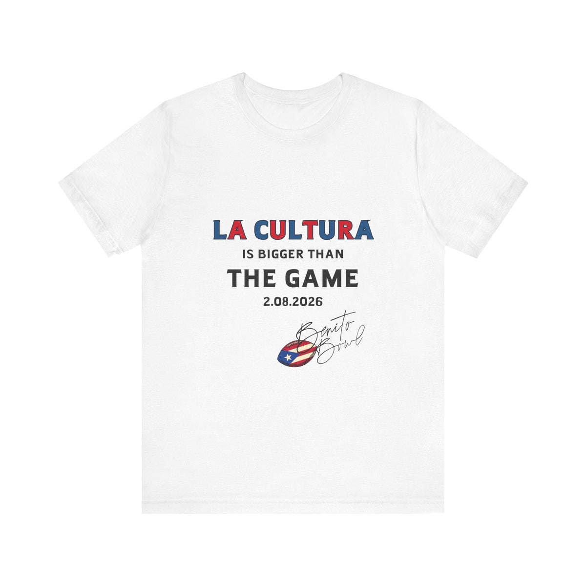 Bad Bunny La Cultura is Bigger (Colorful) Benito Bowl Short Sleeve Tee Shirt | Bad Bunny Merch | Bad Bunny NFL Super Bowl Merch Bad Bunny Merch