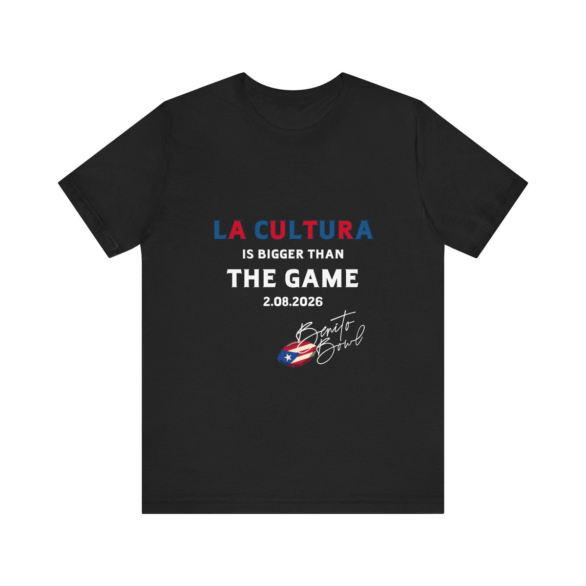 Bad Bunny La Cultura is Bigger (Colorful) Benito Bowl Short Sleeve Tee Shirt | Bad Bunny Merch | Bad Bunny NFL Super Bowl Merch Bad Bunny Merch
