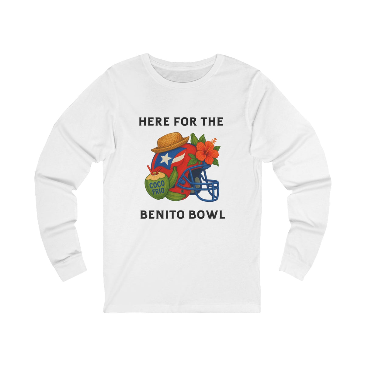 Bad Bunny Puerto Rican Football Helmet Long Sleeve Tee (Red Helmet) | Bad Bunny Merch | Bad Bunny NFL Super Bowl Merch Bad Bunny Merch
