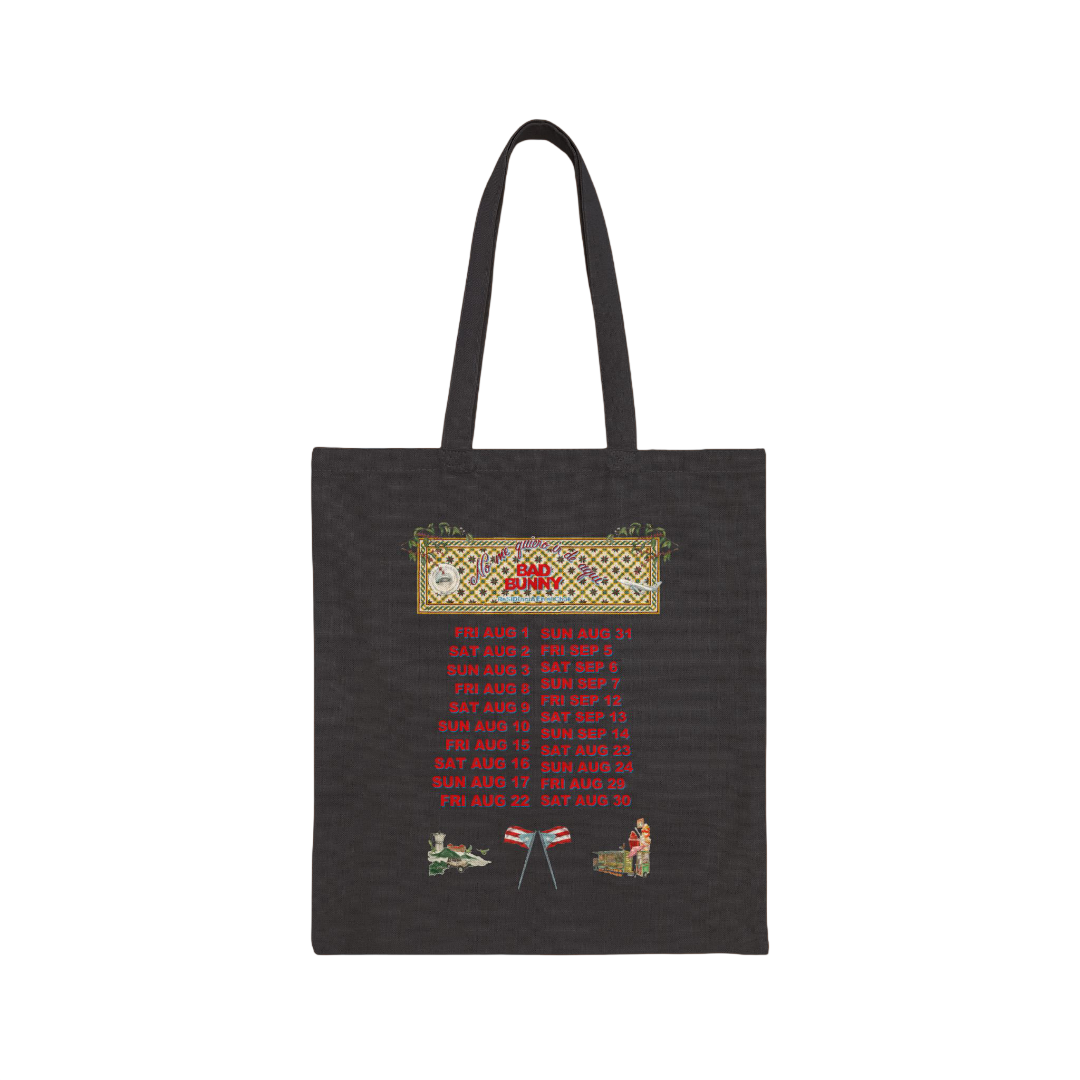 Bad Bunny  Concho Tour Dates Black Tote Bag| Bad Bunny Merch | Bad Bunny NFL Super Bowl Merch Bad Bunny Merch
