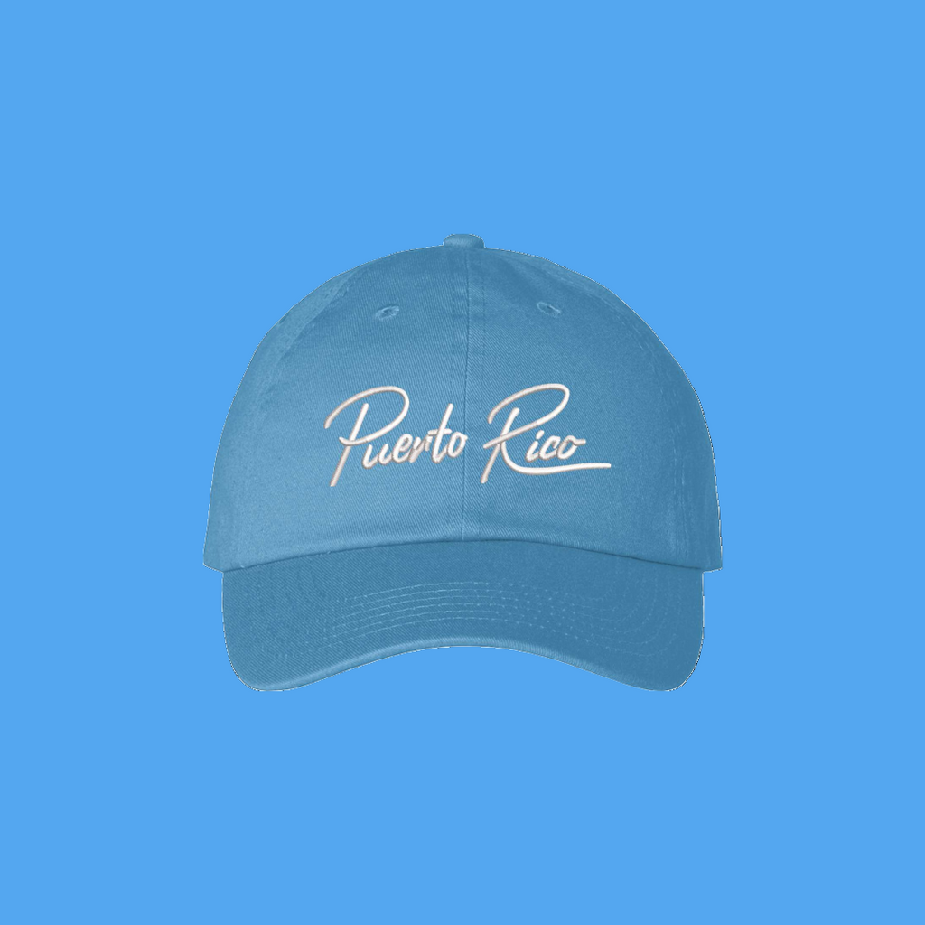 Blue cap with 'Puerto Rico' text on a white background