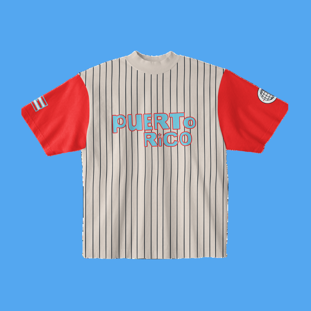 Baseball jersey with 'Puerto Rico' text on a white background