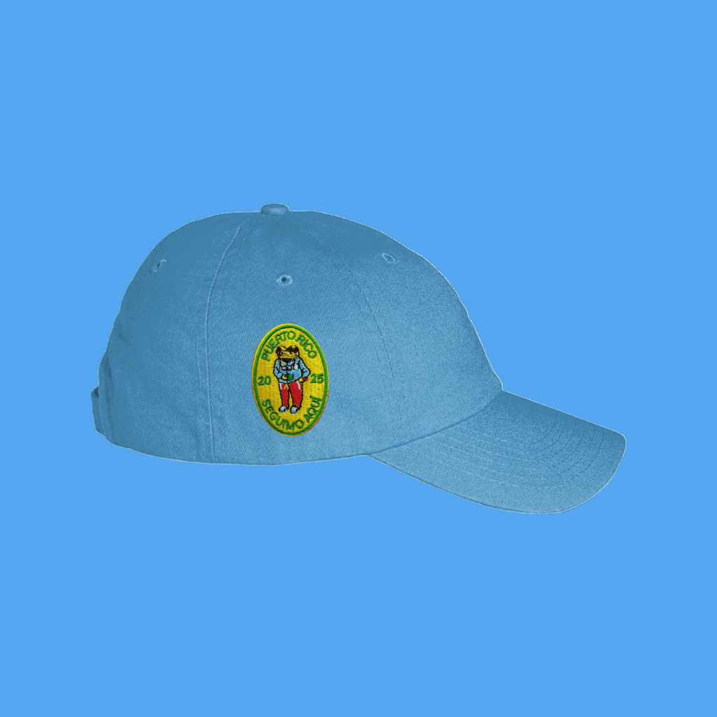 Blue cap with a logo on a white background